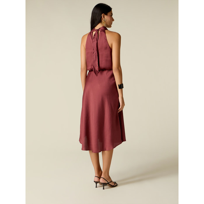 Oltre - Vestito midi halter neck in raso - Bordeaux