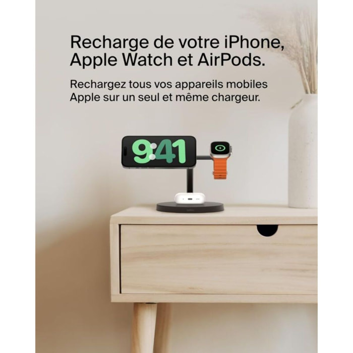 Chargeur induction BELKIN 15W Boost Charge Pro 3en1 Qi2 Noir