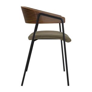 Lot de 2 chaises en velours vert kaki et bois de noyer - Esmée