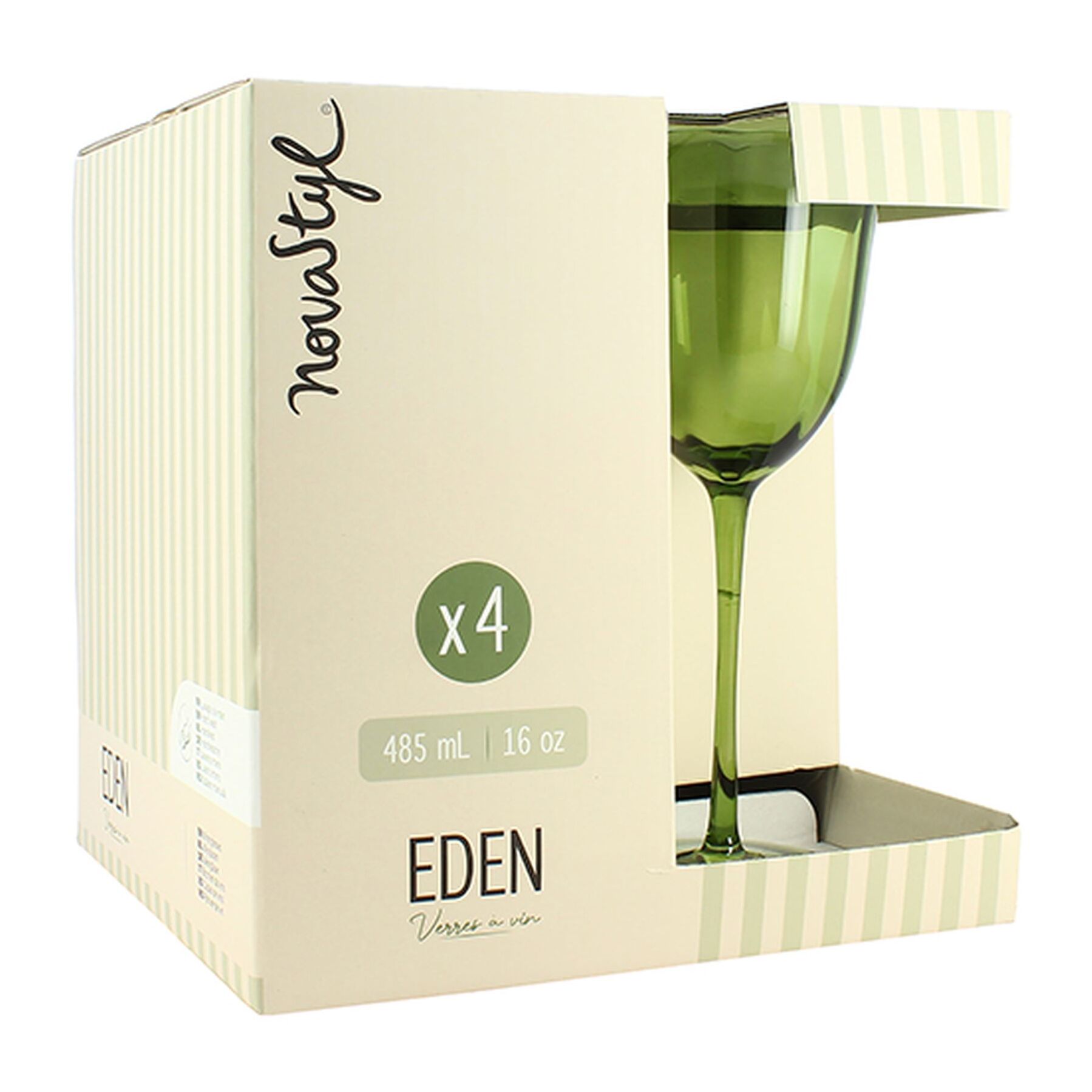 Lot de 4 verres à pieds en verre en forme de fleur 48,5cl verts EDEN
