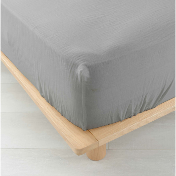 Drap Housse en gaze de coton - Gris
