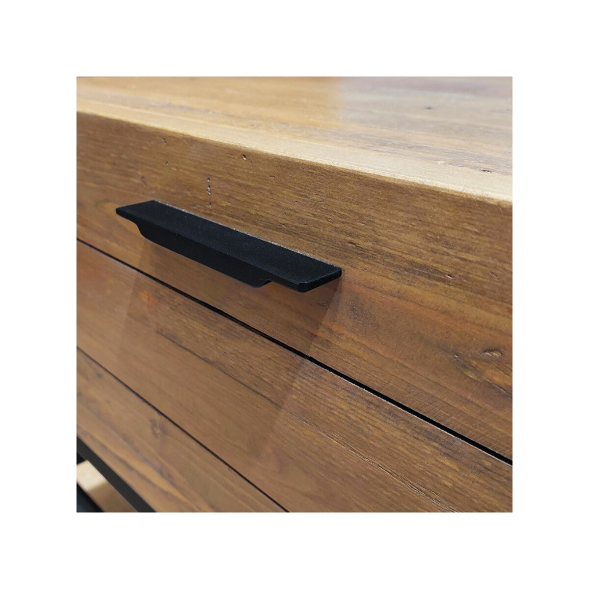 Table basse en bois de pin et métal noir 4 tiroirs - INDUS