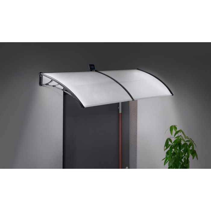 Marquise LED - Panneaux transparents / Potences noires / LEDs blanches