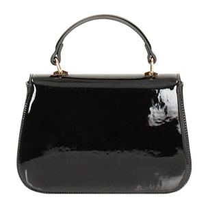 Minibolsa negra de charol redonda