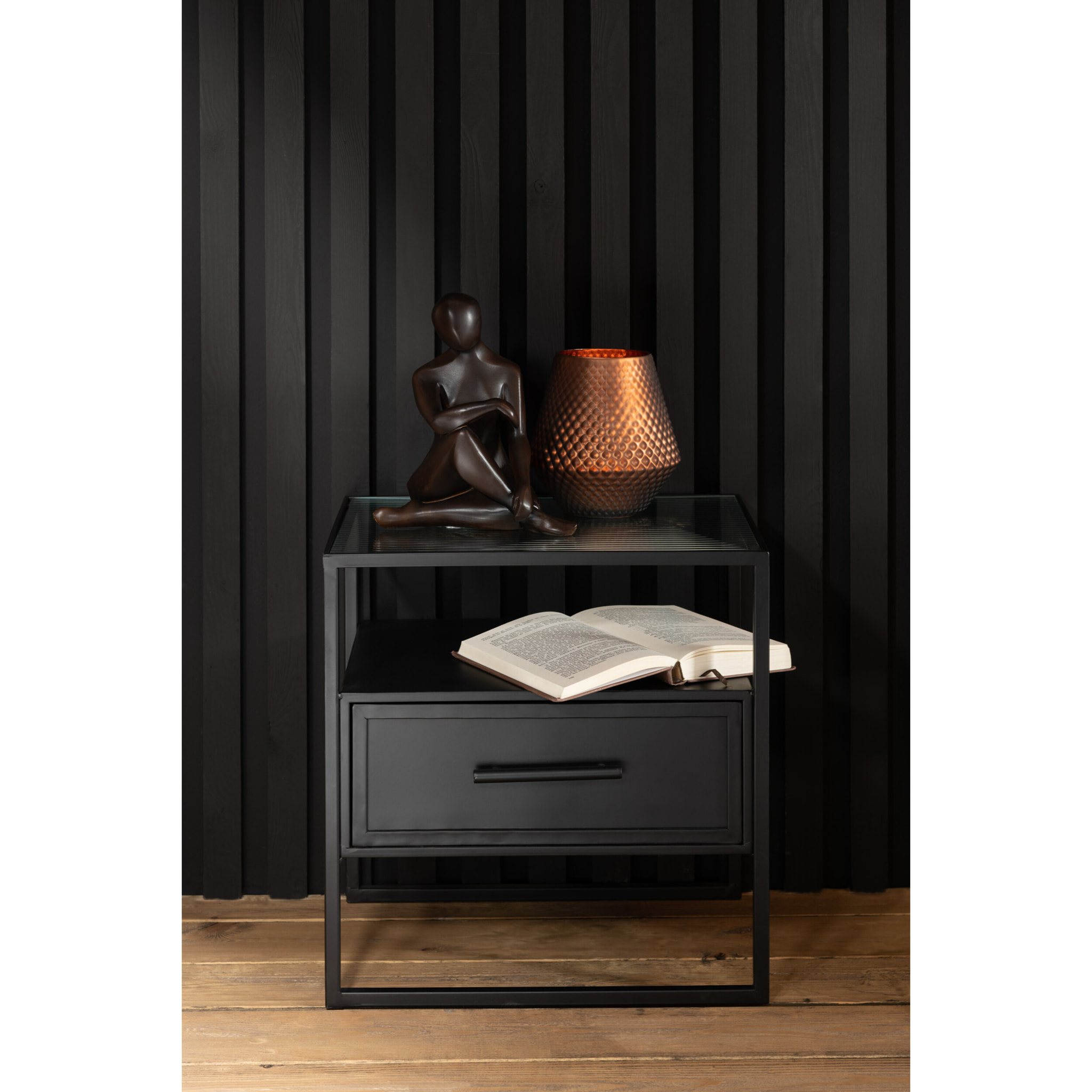 J-Line bougeoir Cari - verre - cuivre - large - 2 pcs