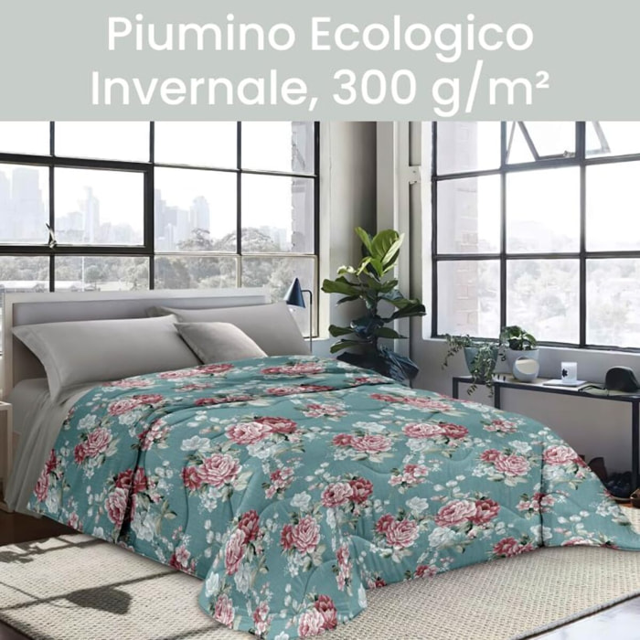 INTRECCI Piumino Matrimoniale, 260 x 260 cm, Piumino Ecologico, Caldo, Invernale, 300 g/m², Anallergico e Antiacaro, Made in Italy, Lavabile in Lavatrice, Soffice, Morbido. Fantasia: Bouquet