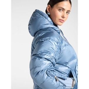 Elena Mirò - Piumino trapuntato in nylon con cappuccio - Azzurro