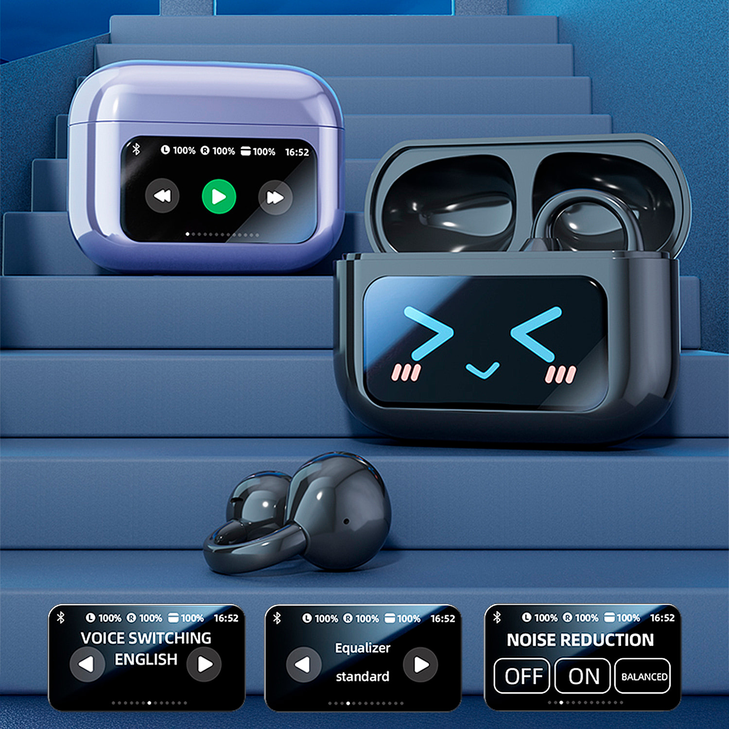 M100 Cuffie Bluetooth 5.4 Aitranslate con suono ACS 360º, suono direzionale. Riduzione del rumore. Traduttore AI.