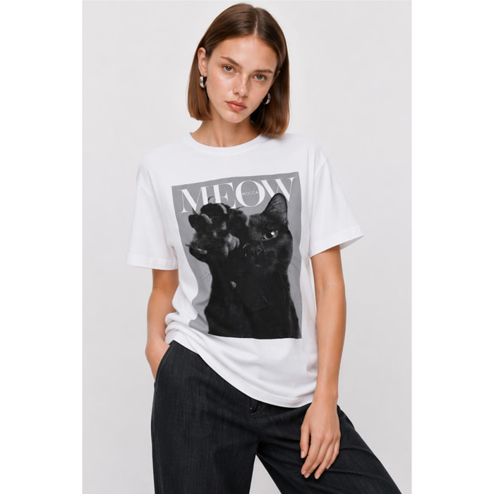 Kocca - T-shirt girocollo da donna in cotone con stampa gatto Donna