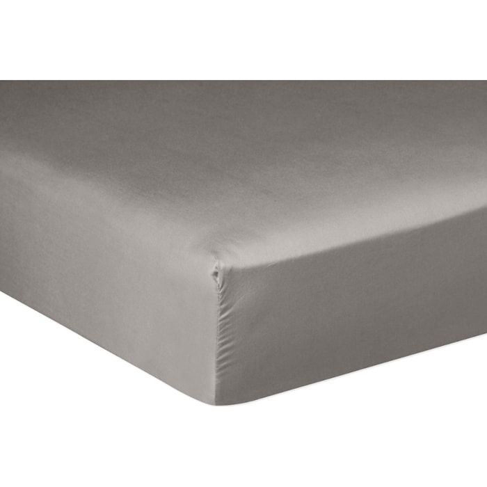 Drap Housse - Bonnet:30cm 100% Satin De Coton lavé 105 Fils Gris Clair