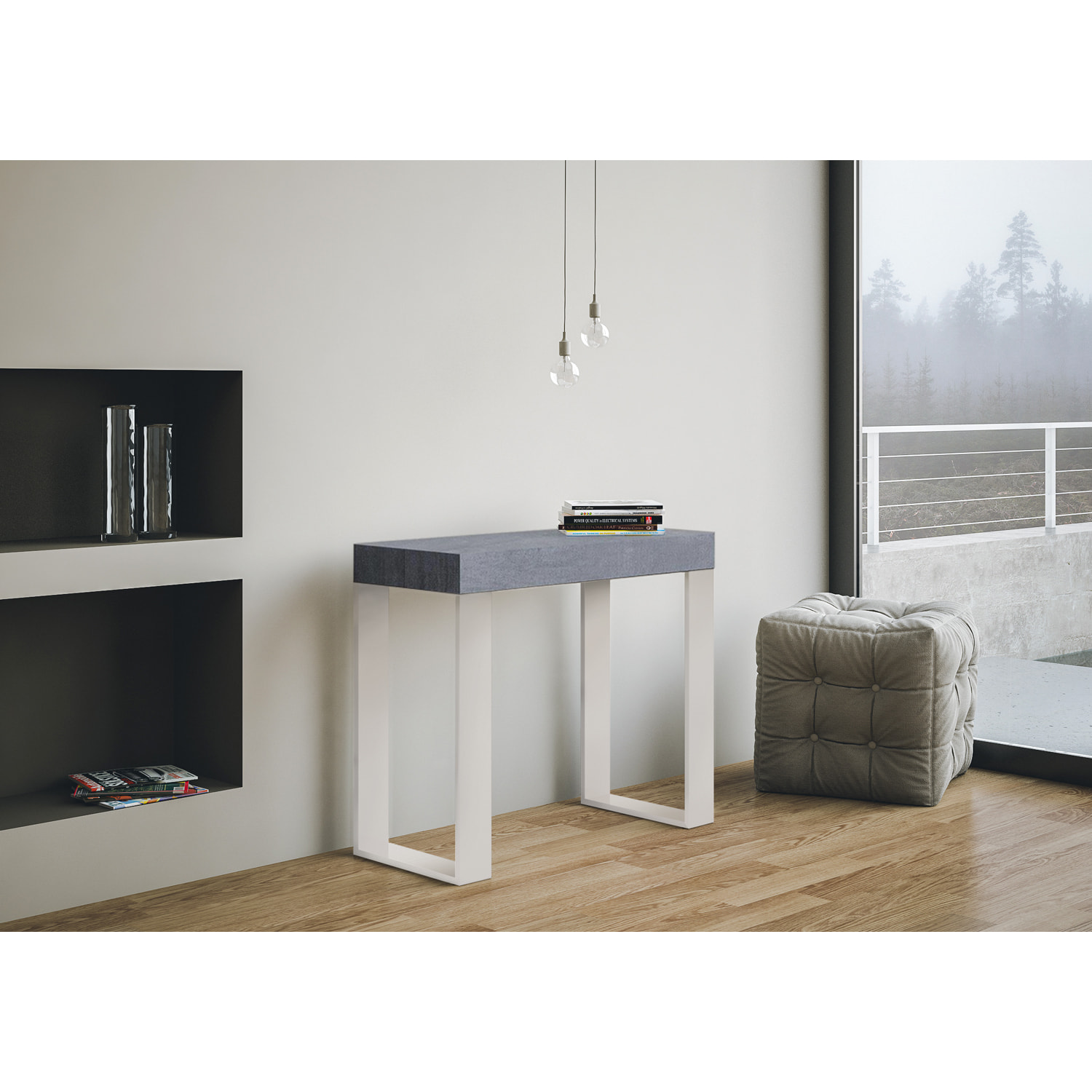 Console Extensible 90x40/300 cm Tecno Noyer cadre Blanc