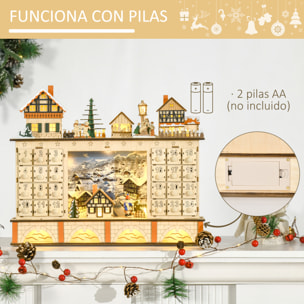 Calendario de Adviento para Llenar Calendario de Adviento de Madera con Luces y 24 Cajones de Cuenta Regresiva Juguetes para Niños y Adultos 44x10x37 cm Natural