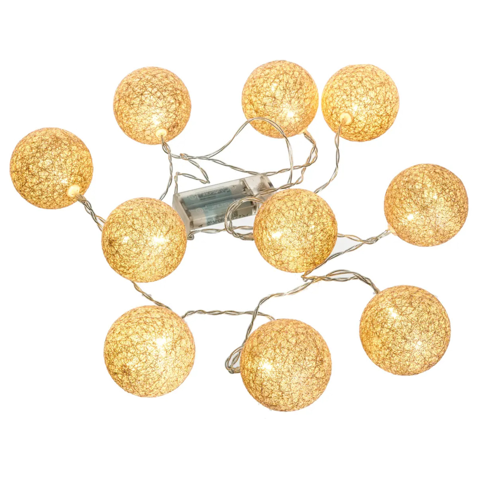 Guirlande LED à piles 10 boules D.6cm or