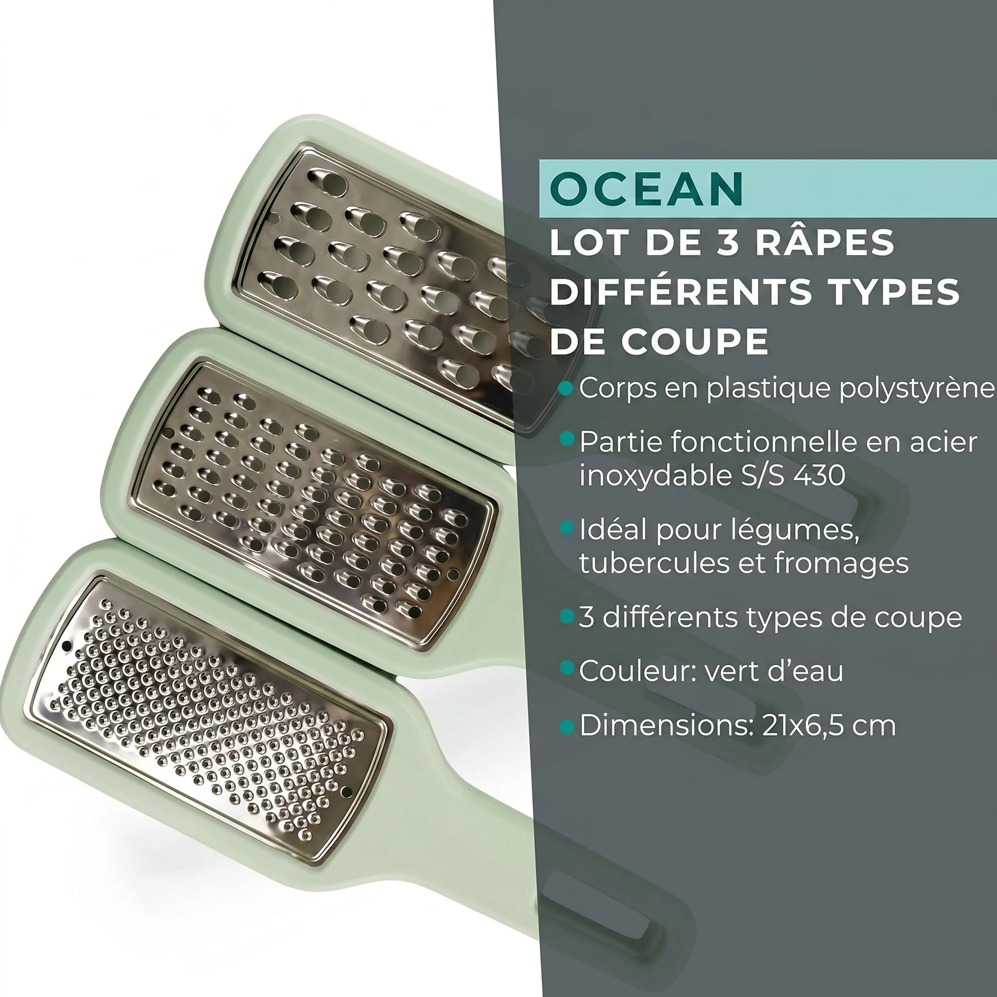 Lot de 3 râpes à légume manuel Fackelmann OCEAN