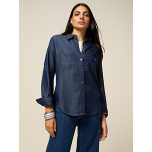 Oltre - Camicia in tencel effetto denim - Blu