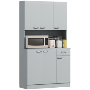 Alacena de Cocina Mueble Auxiliar de Cocina Alta con 6 Puertas Cajón Encimera Abierta y Estantes Ajustables Estilo Moderno Gris 101x39x180 cm
