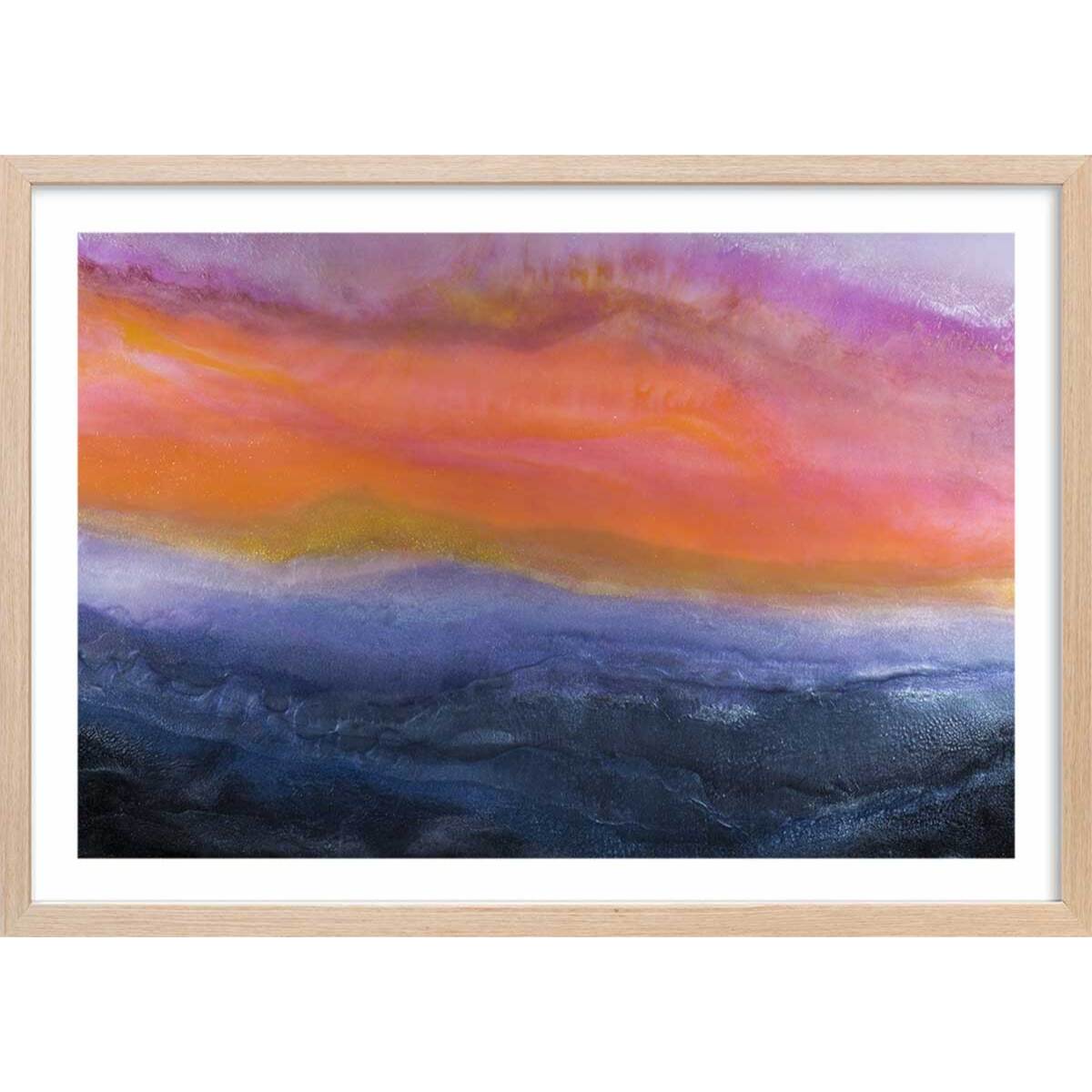 Poster orange bleue Affiche + cadre en bois - Chêne