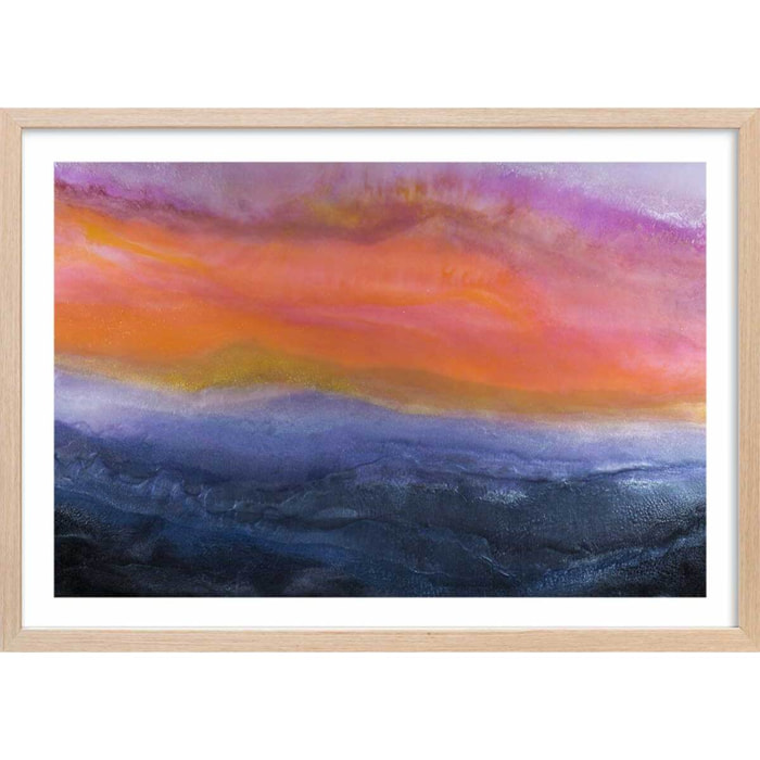 Poster orange bleue Affiche + cadre en bois - Chêne