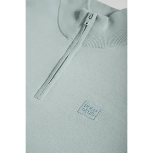 Maglione basic grigio leggero con cerniera e logo ricamato tono su tono