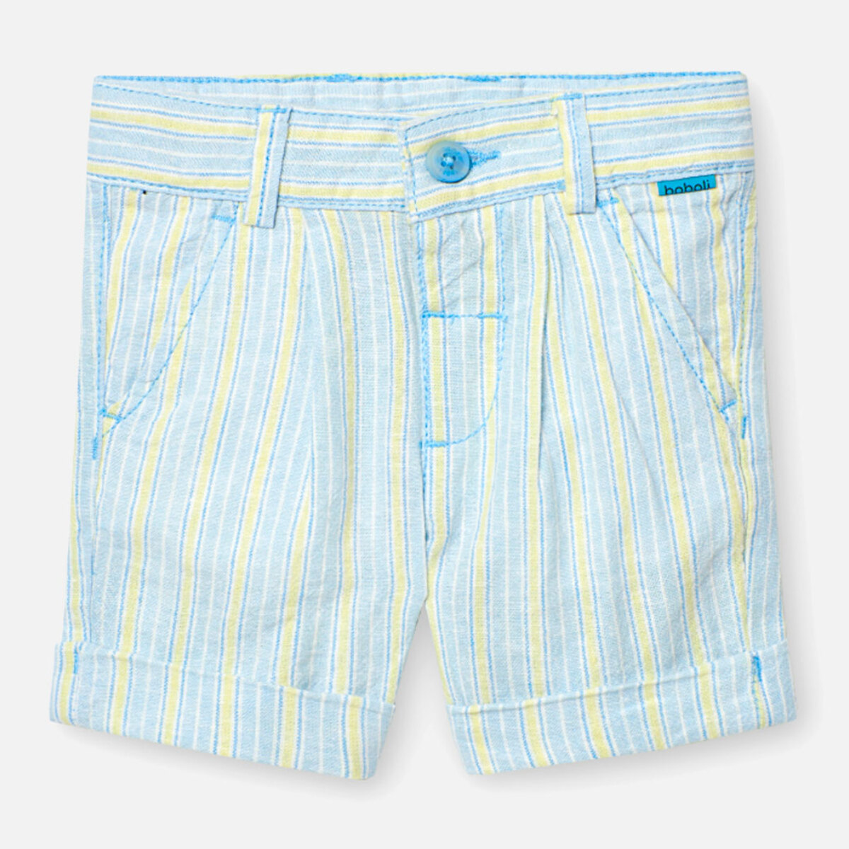 Bermudas de lino niño, estampado de rayas, azul claro