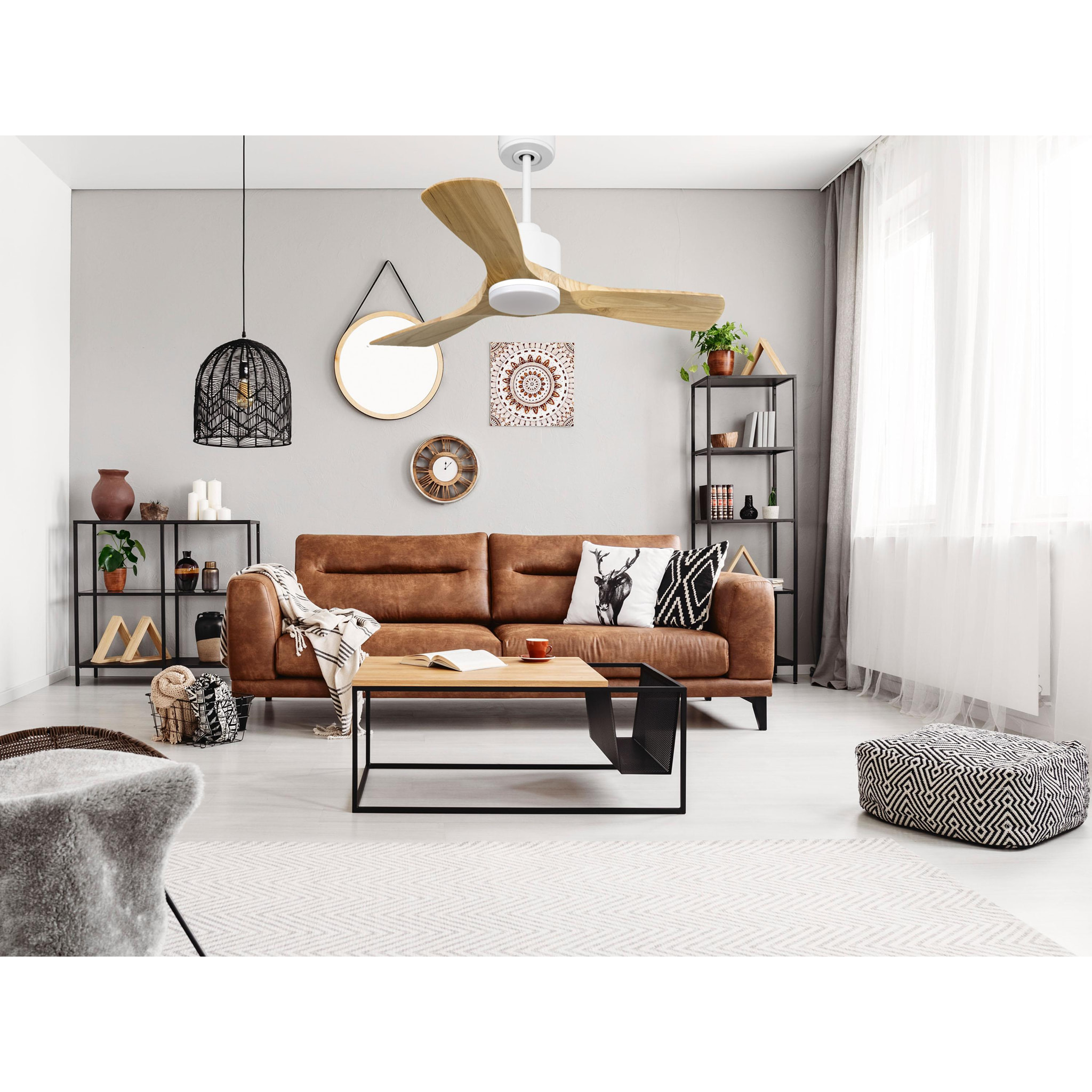 Ventilateur de plafond Réversible  Thermostat Dimmable Wifi Moteur à courant continu Toits en pente Télécommande Lumière à trois tons Hypersilence Mémoire