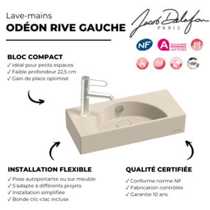 Lave-mains compact 50 cm Odéon Rive Gauche 1 trou de robinetterie à gauche Argile satiné avec bonde