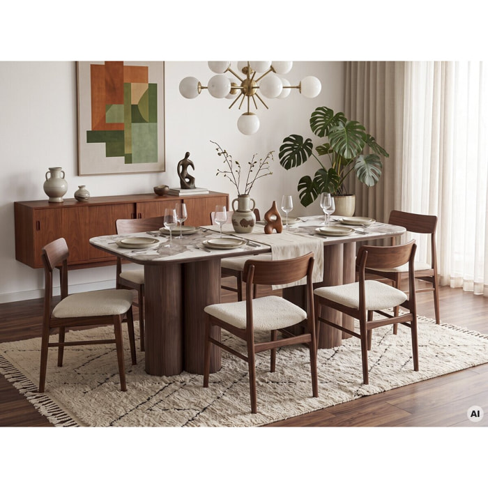 Table repas en bois avec plateau en céramique "Zora" - 6 places - Marron