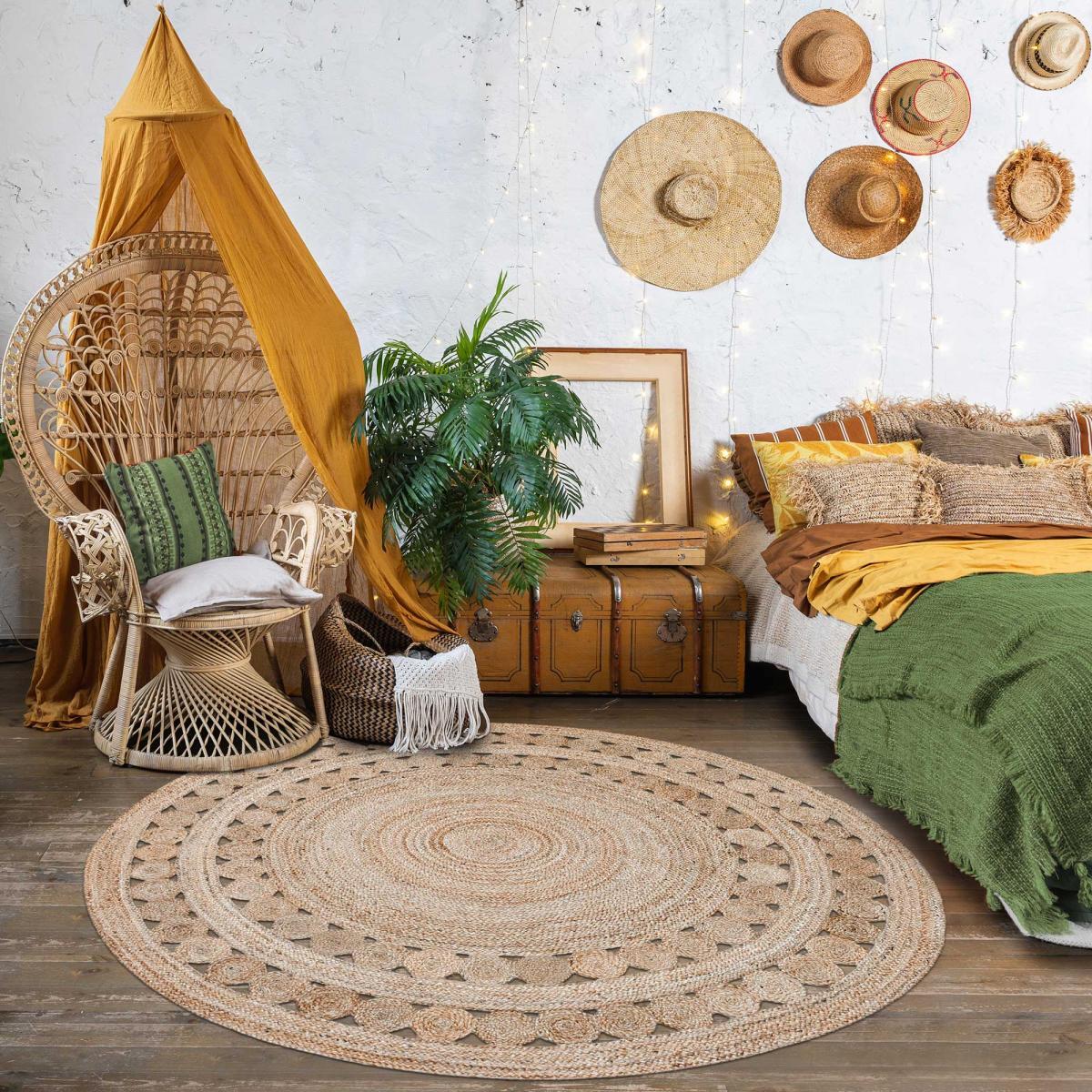 Tapis rond 80x80 rond JT RONDI Beige , tapis jute artisanal