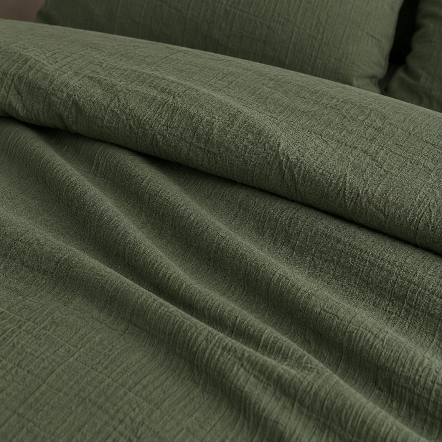 Drap housse gaze de coton lavé vert cèdre
