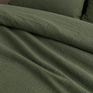 Drap housse gaze de coton lavé vert cèdre