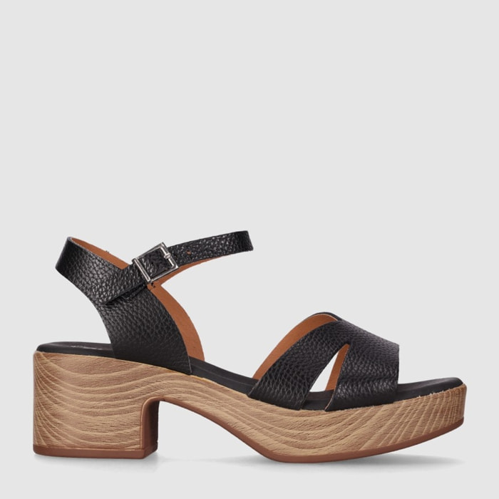 Sandalias de Piel - Negro - Tacón: 4 cm