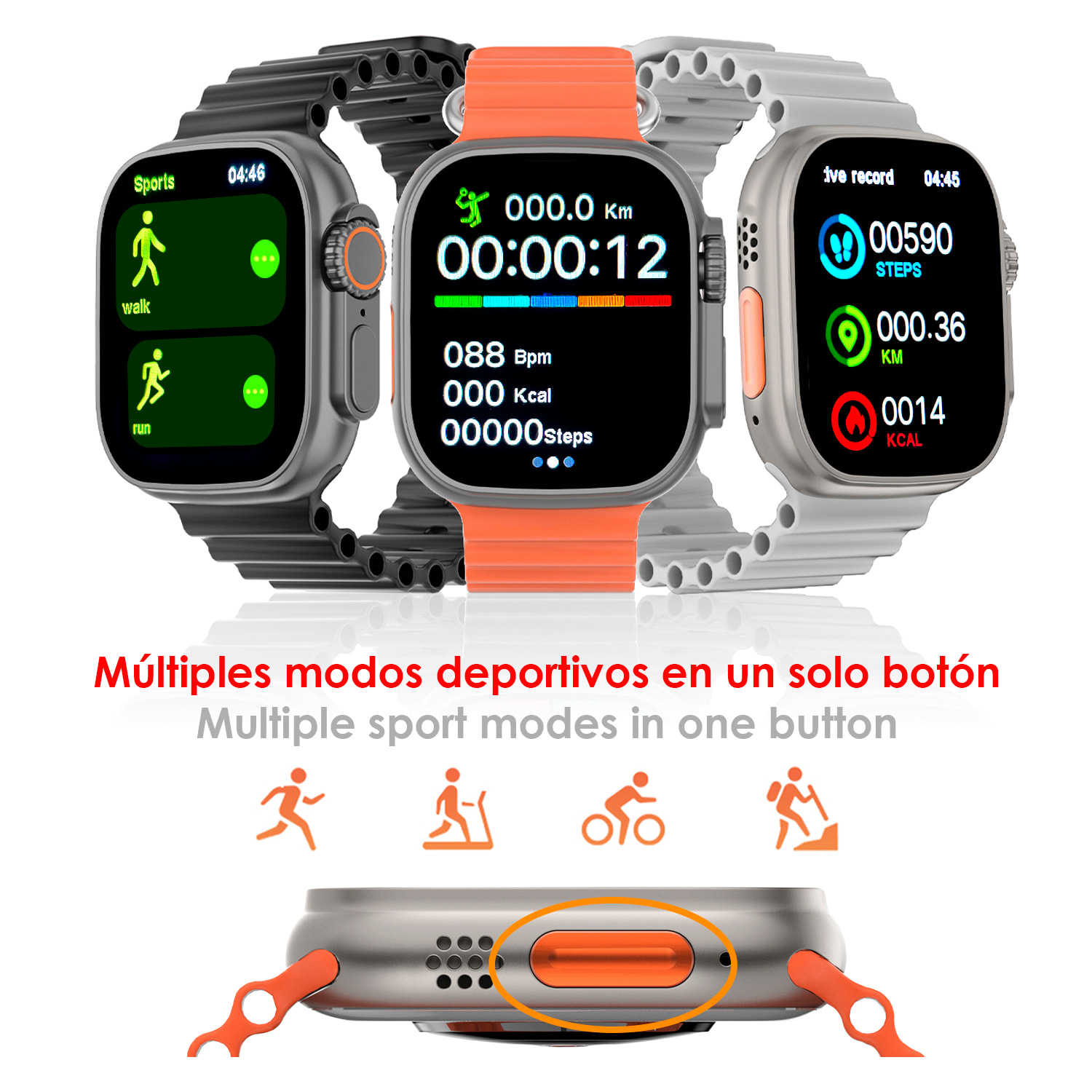 Smartwatch Z55 Ultra2 con llamadas Bluetooth, monitor de salud, modos deportivos, corona multifunción y botón de acceso rápido configurable.