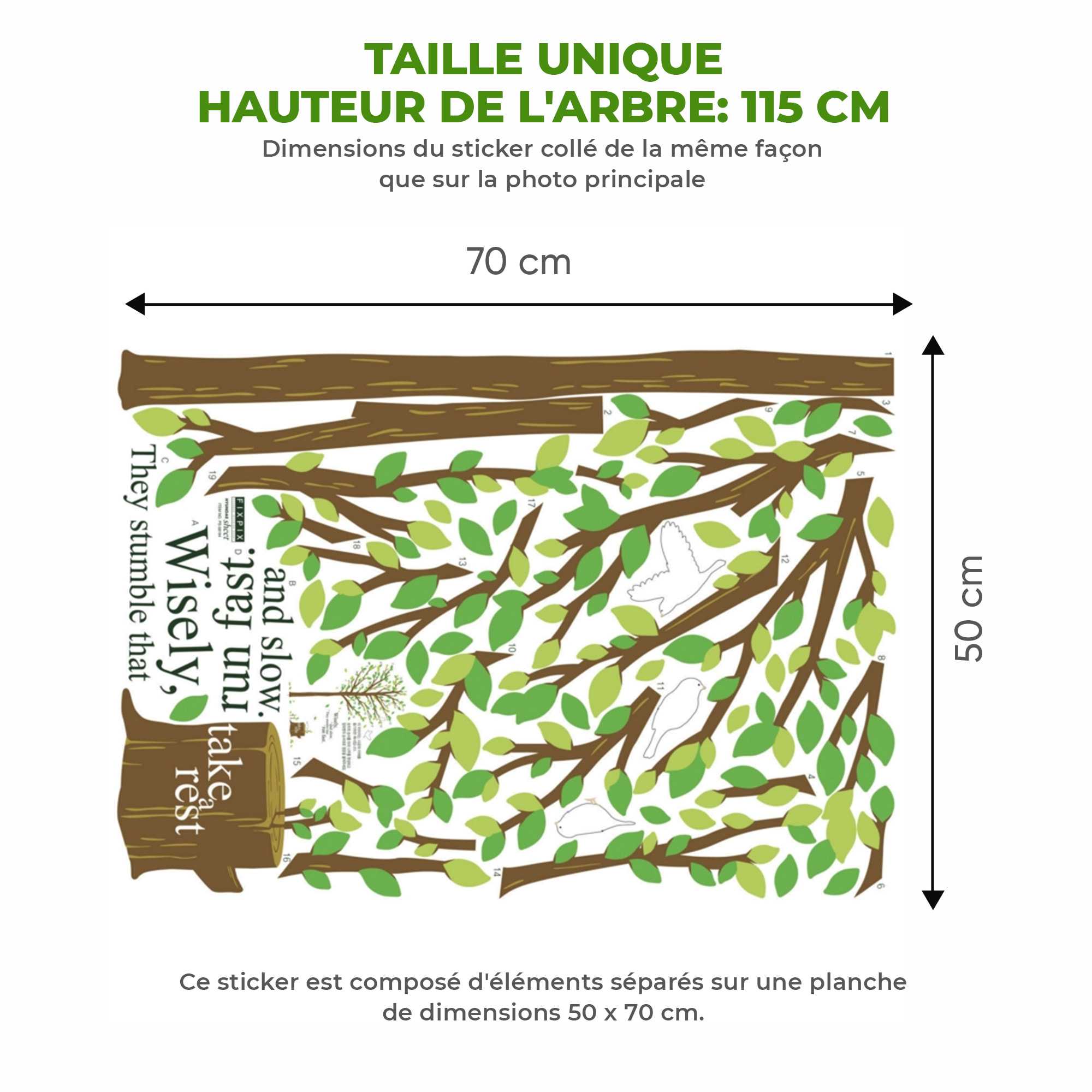 Stickers Muraux décoration adhésifs Arbre vert & oiseau