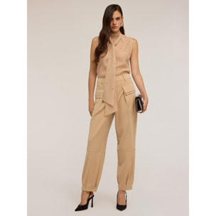 Motivi - Top de organza con bordado de strass - Beige