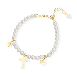 Bracciale Fujiko Perle con Pendente Croce Argento Gold