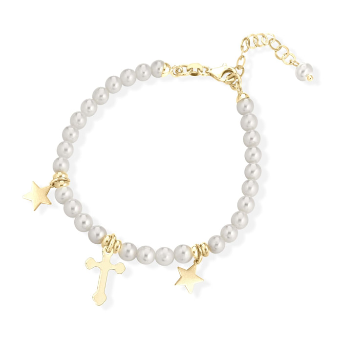 Bracciale Fujiko Perle con Pendente Croce Argento Gold