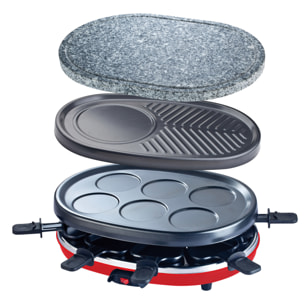 Raclette 8 Personas 4 en 1, Grill, Crepera, Plancha Con Piedra Natural, 900 W.