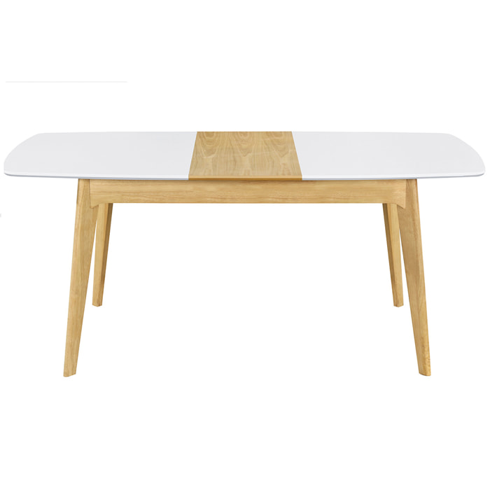 Table extensible rallonges intégrées rectangulaire blanc et bois L140-180 cm MEENA