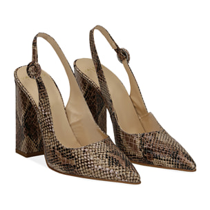 Slingback beige in eco-pelle snake print