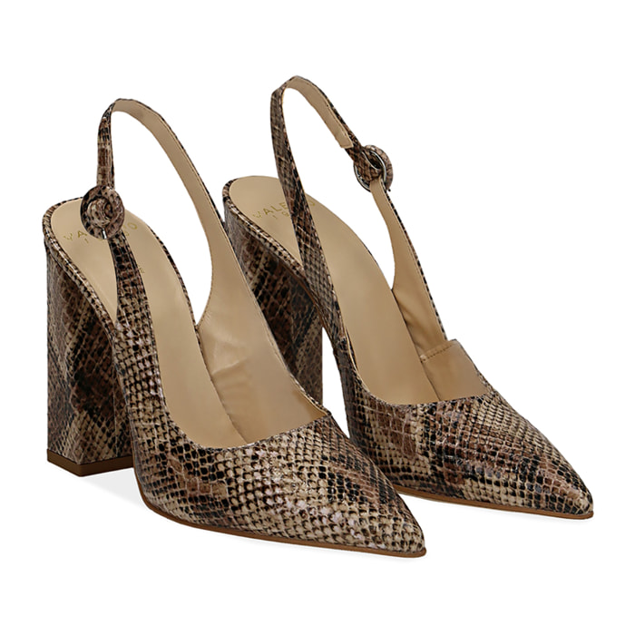 Slingback beige in eco-pelle snake print