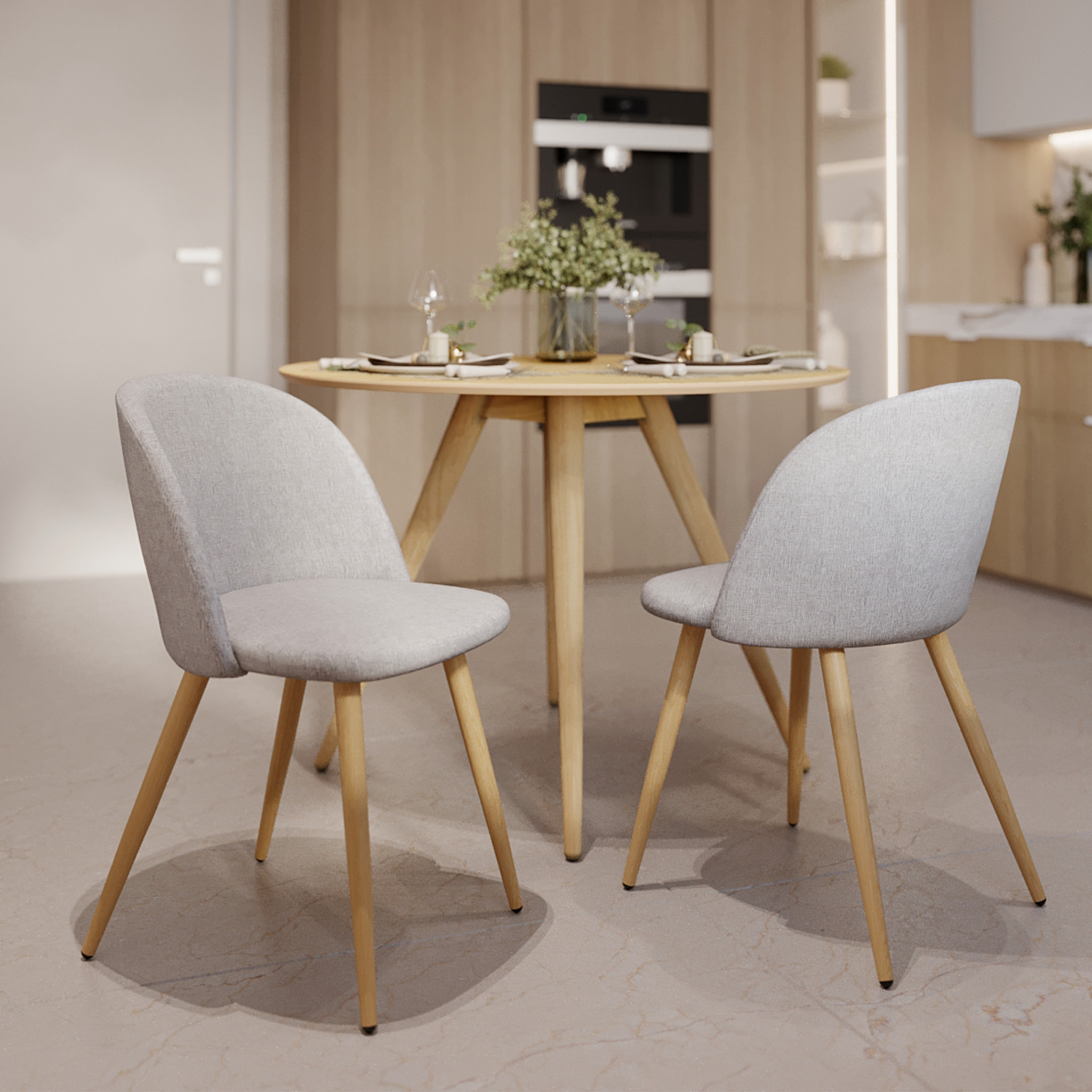 Lot de 2 chaises en tissu taupe chiné clair et pieds en métal - Cozy