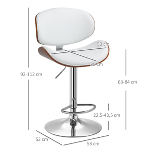 Lot de 2 tabourets de bar design contemporain hauteur d'assise réglable 62-82 cm pivotant 360° bois revêtement synthétique blanc