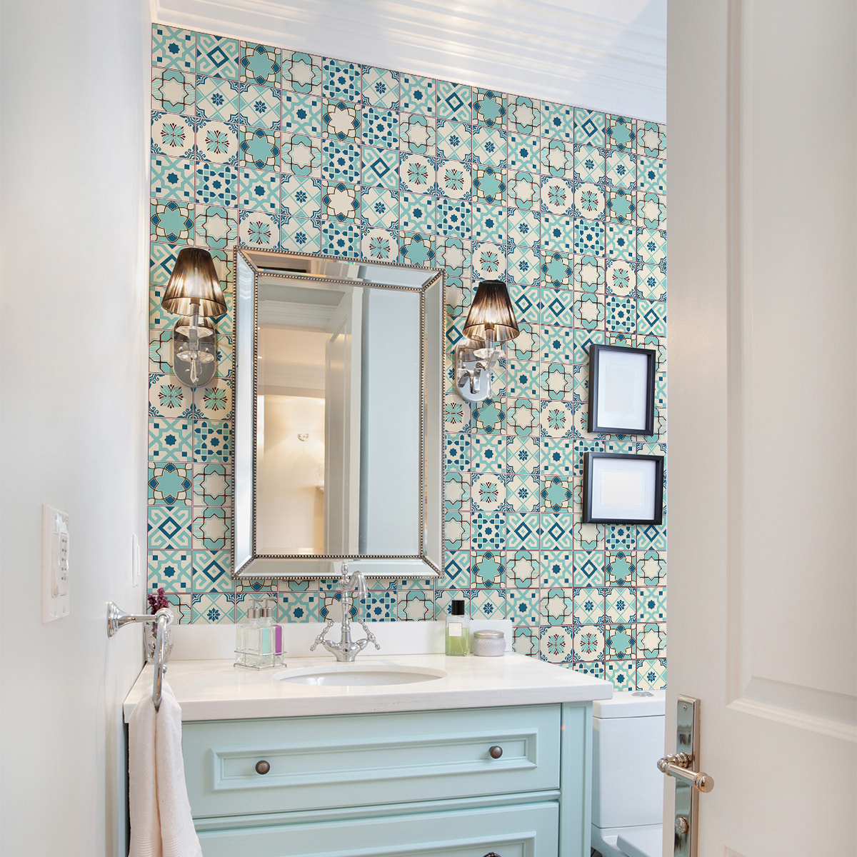 Stickers muraux - Sticker Mural Carrelage adhésif Cuisine Salle de Bain - 30 STICKERS CARREAUX DE CIMENT AZULEJOS FRANZY