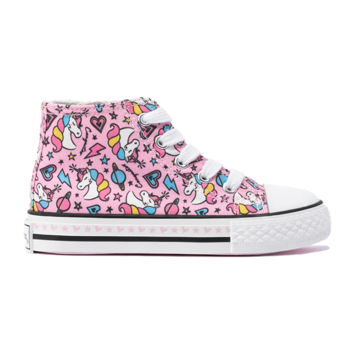 Zapatillas Altas de Niña de Lona con Estampado de Unicornios Multicolor