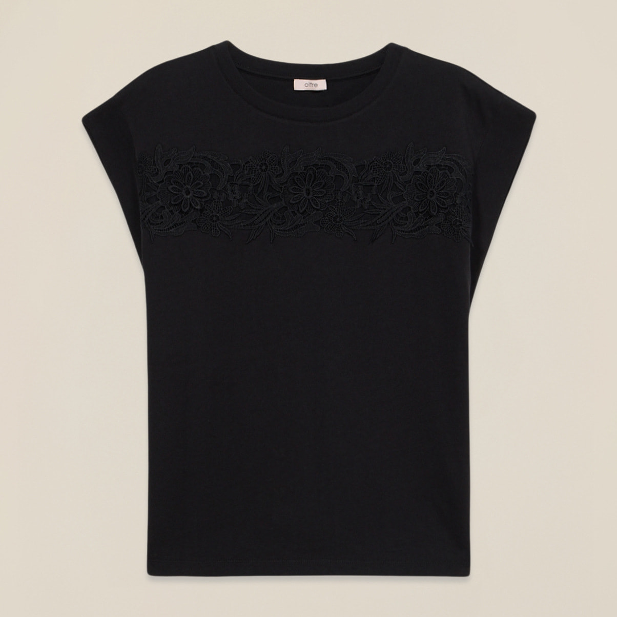 Oltre - T-shirt in jersey con inserto in pizzo - Nero