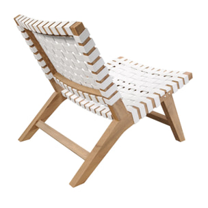 Fauteuil de jardin en teck et sangles en tissu blanc - Tao