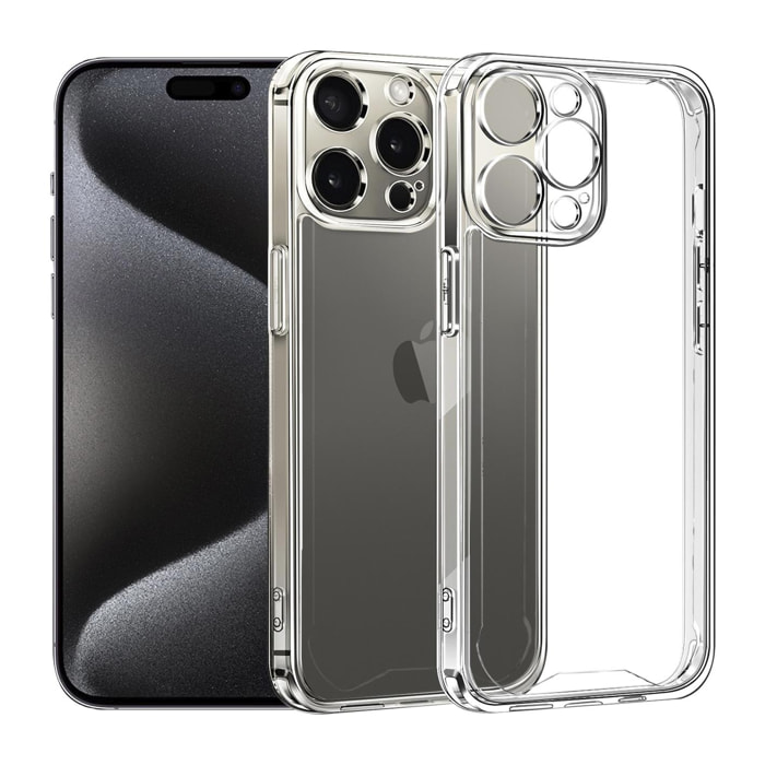 DAM Custodia Anti-Shock Armor Trasparente con Bordi Rinforzati e Protezione Fotocamera per iPhone 15 Pro Max 7,95x1,11x16,27 Cm. Colore trasparente