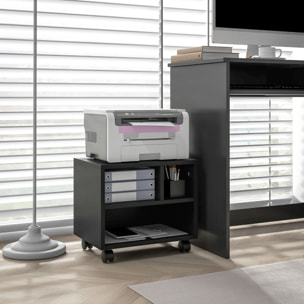 Mueble de Impresora con Ruedas Soporte de Impresora con Compartimentos Abiertos para Oficina Estudio 40x30x36 cm Negro