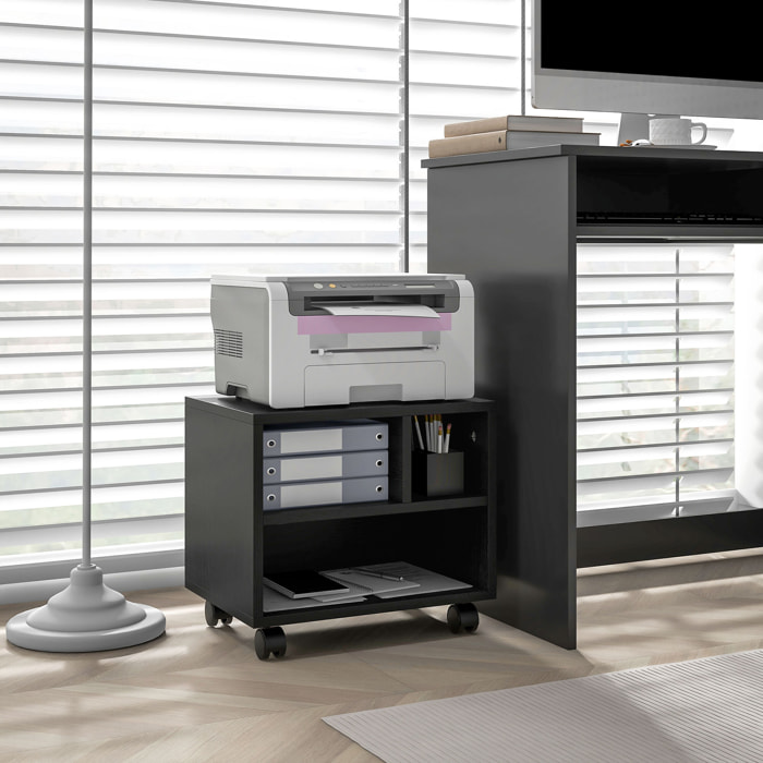 Mueble de Impresora con Ruedas Soporte de Impresora con Compartimentos Abiertos para Oficina Estudio 40x30x36 cm Negro