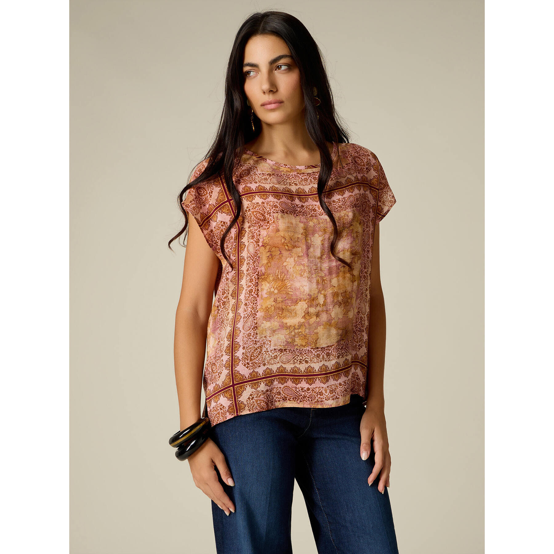 Oltre - Blusa fantasia con maniche kimono - Arancione